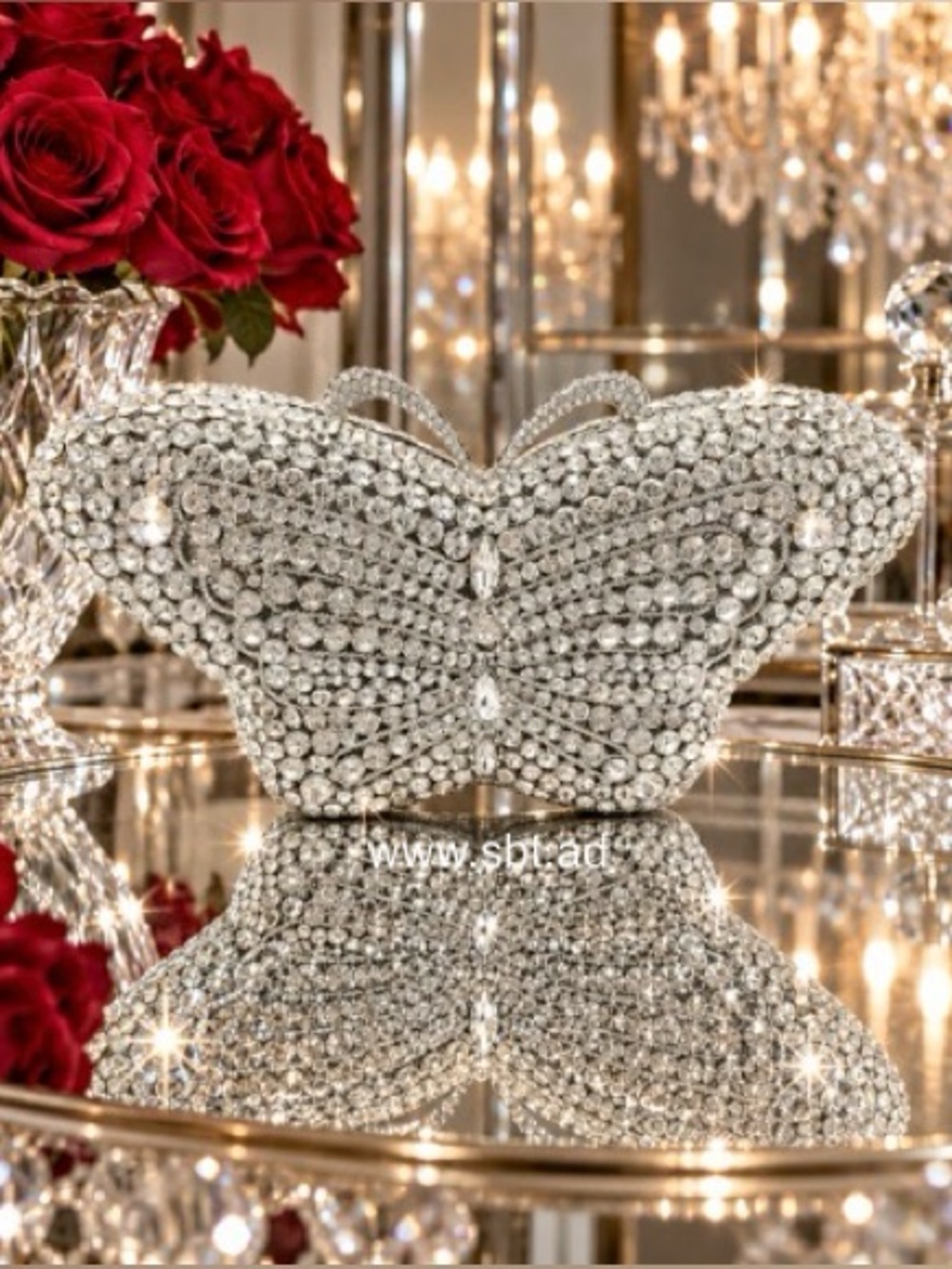 NWT Butterfly Clutch Purse Swarovski Crystal Rhinestone Luxury Evening Bag +Gift